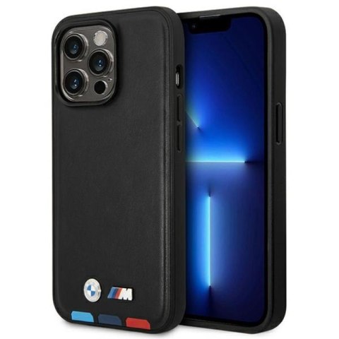 BMW Leather Hot Stamp Tricolor - Etui iPhone 14 Pro (Czarny) BMW Leather Hot Stamp Tricolor - Etui iPhone 14 Pro (Czarny)