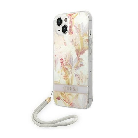 Guess Flower Cord - Etui ze smyczką iPhone 14 Plus (fioletowy) Guess Flower Cord - Etui ze smyczką iPhone 14 Plus (fioletowy)