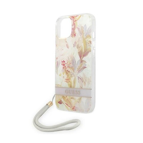 Guess Flower Cord - Etui ze smyczką iPhone 14 Plus (fioletowy) Guess Flower Cord - Etui ze smyczką iPhone 14 Plus (fioletowy)