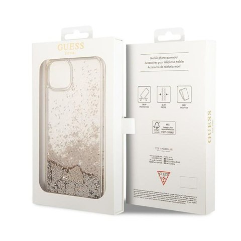 Guess Liquid Glitter Charms - Etui iPhone 14 Plus (złoty) Guess Liquid Glitter Charms - Etui iPhone 14 Plus (złoty)
