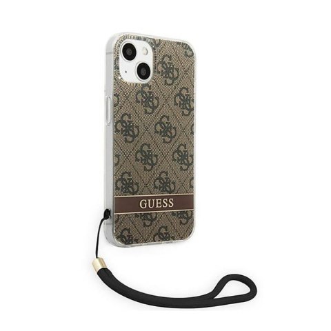 Guess 4G Print Cord - Etui ze smyczką iPhone 14 Plus (brązowy) Guess 4G Print Cord - Etui ze smyczką iPhone 14 Plus (brązowy)