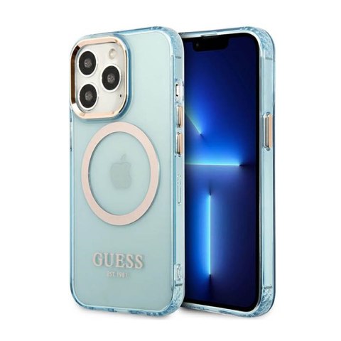 Guess Gold Outline Translucent MagSafe - Etui iPhone 13 Pro Max (niebieski) Guess Gold Outline Translucent MagSafe - Etui iPhone 13 Pro Max (niebieski)