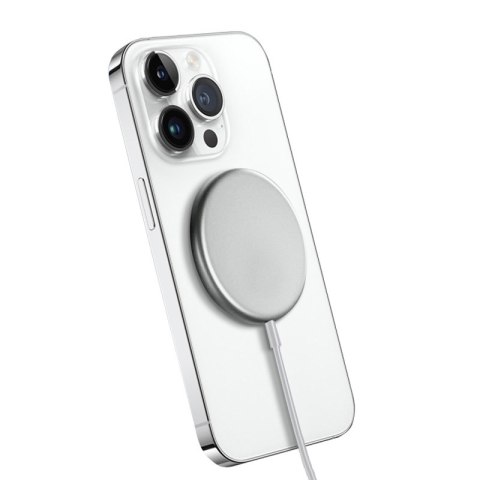 Crong MagSpot Wireless Charger - Aluminiowa ładowarka indukcyjna MagSafe 15W (Silver White) Crong MagSpot Wireless Charger - Aluminiowa ładowarka indukcyjna MagSafe 15W (Silver White)