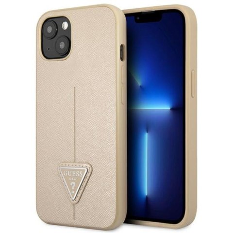 Guess Saffiano Triangle Logo Case - Etui iPhone 14 Plus (beżowy) Guess Saffiano Triangle Logo Case - Etui iPhone 14 Plus (beżowy)