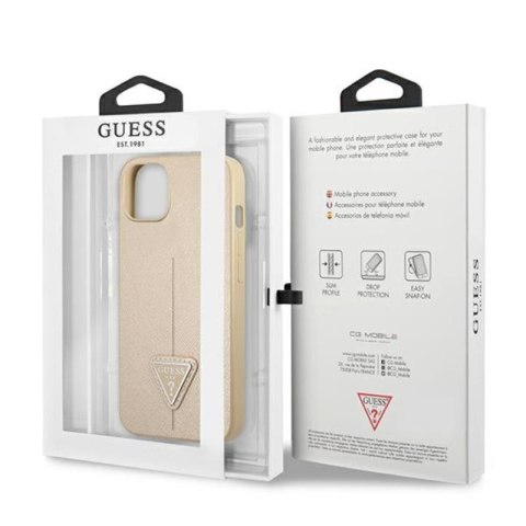 Guess Saffiano Triangle Logo Case - Etui iPhone 14 Plus (beżowy) Guess Saffiano Triangle Logo Case - Etui iPhone 14 Plus (beżowy)