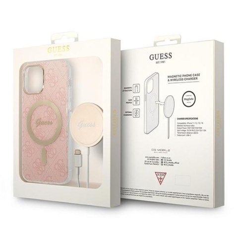 Guess Bundle Pack MagSafe 4G - Zestaw etui + ładowarka MagSafe iPhone 12 / iPhone 12 Pro (różowy/złoty) Guess Bundle Pack MagSafe 4G - Zestaw etui + ładowarka MagSafe iPhone 12 / iPhone 12 Pro (różowy/złoty)