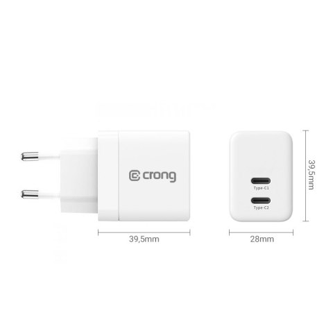Crong Ultra Compact GaN - Ładowarka sieciowa 2x USB-C 35W PD 3.0 z PPS (biały) Crong Ultra Compact GaN - Ładowarka sieciowa 2x USB-C 35W PD 3.0 z PPS (biały)