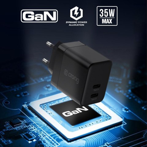 Crong Ultra Compact GaN - Ładowarka sieciowa 2x USB-C 35W PD 3.0 z PPS (biały) Crong Ultra Compact GaN - Ładowarka sieciowa 2x USB-C 35W PD 3.0 z PPS (biały)