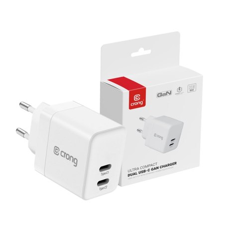 Crong Ultra Compact GaN - Ładowarka sieciowa 2x USB-C 35W PD 3.0 z PPS (biały) Crong Ultra Compact GaN - Ładowarka sieciowa 2x USB-C 35W PD 3.0 z PPS (biały)