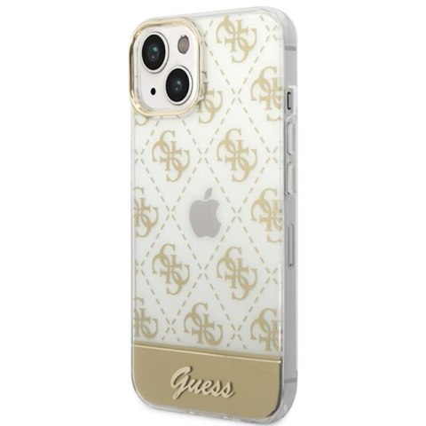 Guess 4G Stripe Script Logo Electroplated Pattern - Etui iPhone 14 Plus (złoty) Guess 4G Stripe Script Logo Electroplated Pattern - Etui iPhone 14 Plus (złoty)