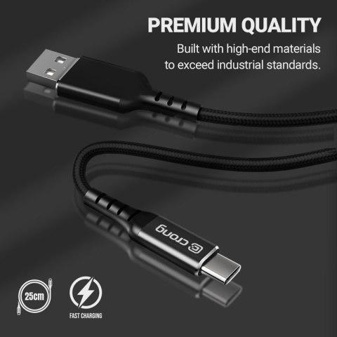 Crong Armor Link - Kabel 60W 3A USB-C do USB-C Fast Charging 25cm (czarny) Crong Armor Link - Kabel 60W 3A USB-C do USB-C Fast Charging 25cm (czarny)