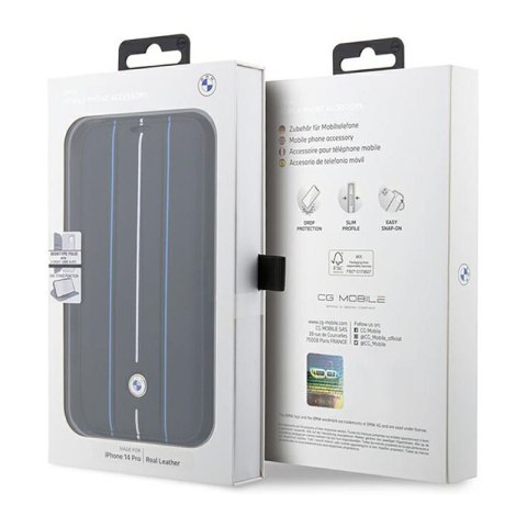 BMW Booktype Leather Stamp Blue Lines - Etui iPhone 14 Pro Max (czarny) BMW Booktype Leather Stamp Blue Lines - Etui iPhone 14 Pro Max (czarny)