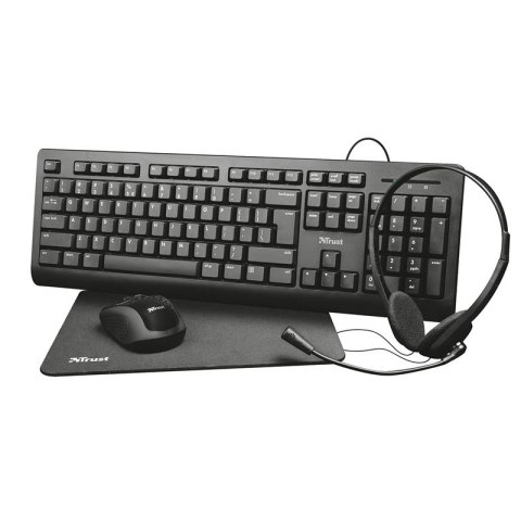 Trust Primo 4-in-1 - Zestaw klawiatura, mysz bezprzewodowa, zestaw słuchawkow i podkładka pod mysz Trust Primo 4-in-1 - Zestaw klawiatura, mysz bezprzewodowa, zestaw słuchawkow i podkładka pod mysz