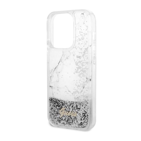 Guess Liquid Glitter Marble - Etui iPhone 14 Pro (Biały) Guess Liquid Glitter Marble - Etui iPhone 14 Pro (Biały)