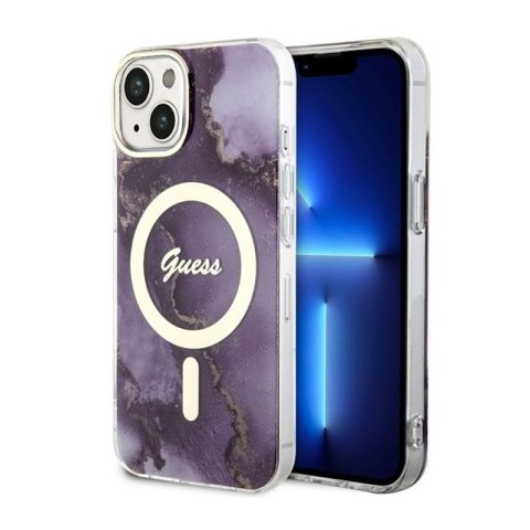 Guess Golden Marble MagSafe - Etui iPhone 14 (Purpurowy) Guess Golden Marble MagSafe - Etui iPhone 14 (Purpurowy)