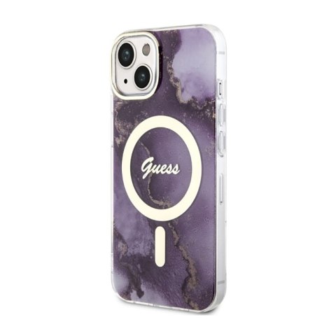 Guess Golden Marble MagSafe - Etui iPhone 14 (Purpurowy) Guess Golden Marble MagSafe - Etui iPhone 14 (Purpurowy)