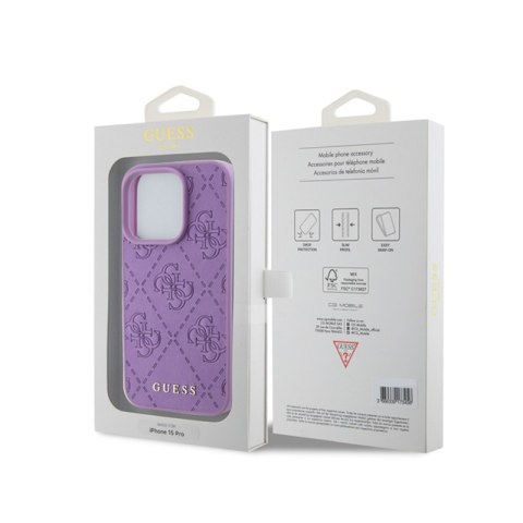 Guess Leather 4G Stamped - Etui iPhone 15 Pro (fioletowy) Guess Leather 4G Stamped - Etui iPhone 15 Pro (fioletowy)