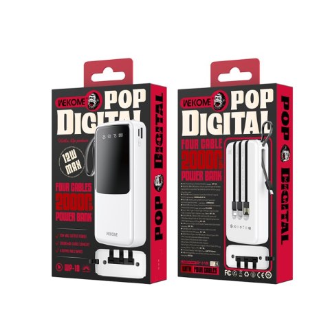 WEKOME WP-10 Pop Digital Series - Power bank 20000 mAh z wbudowanym kablem USB-C / Lightning / Micro USB / USB-A (Biały) WEKOME WP-10 Pop Digital Series - Power bank 20000 mAh z wbudowanym kablem USB-C / Lightning / Micro USB / USB-A (Biały)