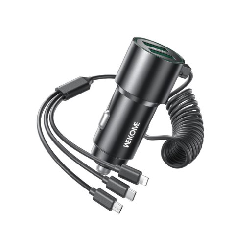 WEKOME WP-C44 Pop Digital Series - Ładowarka samochodowa z wbudowanym kablem 3w1 USB-C / Lightning / Micro USB + 2x USB-A 33W (C WEKOME WP-C44 Pop Digital Series - Ładowarka samochodowa z wbudowanym kablem 3w1 USB-C / Lightning / Micro USB + 2x USB-A 33W (C