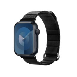 Crong Eclipse - Skórzany pasek magnetyczny Apple Watch 42/44/45/49 mm (czarny)