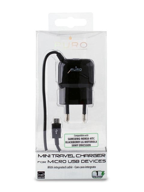 PURO Mini Travel Charger - Przenośna ładowarka sieciowa z kablem Micro USB (czarny) PURO Mini Travel Charger - Przenośna ładowarka sieciowa z kablem Micro USB (czarny)
