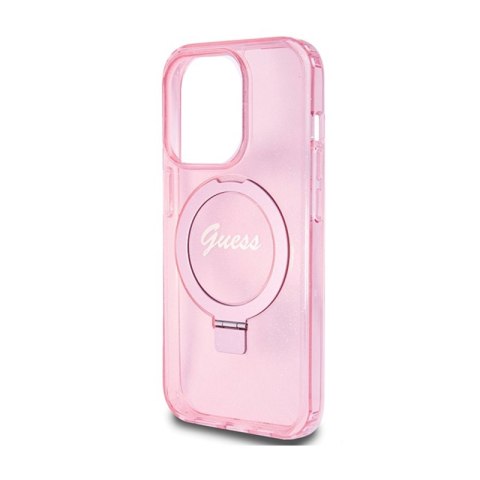 Guess Ring Stand Script Glitter MagSafe - Etui iPhone 15 Pro Max (różowy) Guess Ring Stand Script Glitter MagSafe - Etui iPhone 15 Pro Max (różowy)