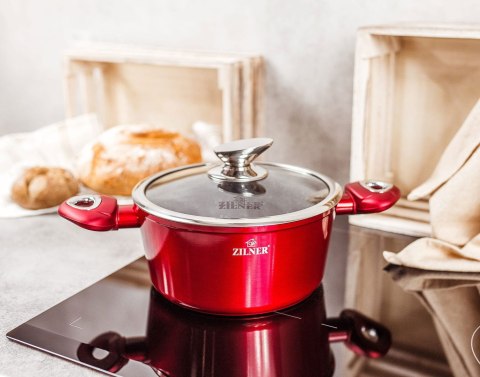 KOMPLET GARNKÓW z POWŁOKĄ MARMUROWĄ 15 EL. ZILNER CHERRY RED ZL-8591 KOMPLET GARNKÓW z POWŁOKĄ MARMUROWĄ 15 EL. ZILNER CHERRY RED ZL-8591