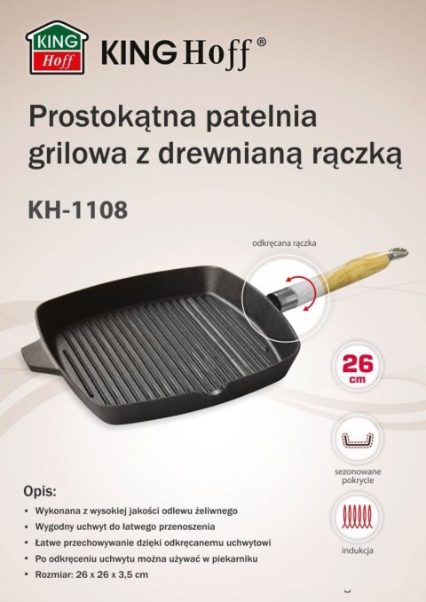 PATELNIA GRILL ŻELIWNA 26cm KiNGHOFF KH-1108 PATELNIA GRILL ŻELIWNA 26cm KiNGHOFF KH-1108