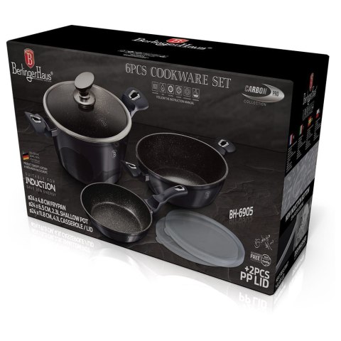 ZESTAW GARNKÓW Z POWŁ. GRANITOWĄ 6 EL. BERLINGER HAUS Carbon Pro BH-6905 ZESTAW GARNKÓW Z POWŁ. GRANITOWĄ 6 EL. BERLINGER HAUS Carbon Pro BH-6905
