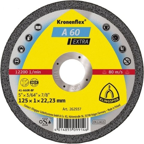 TARCZA FLEX 41 125x1,0x22,2 A 60 EXTRA KLINGSPOR ( op. - 25 szt. ) TARCZA FLEX 41 125x1,0x22,2 A 60 EXTRA KLINGSPOR ( op. - 25 szt. )