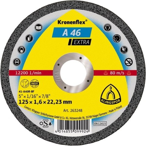 TARCZA FLEX 41 125x1,6x22,2 A 346 EXTRA KLINGSPOR ( Opak. - 25 szt.) TARCZA FLEX 41 125x1,6x22,2 A 346 EXTRA KLINGSPOR ( Opak. - 25 szt.)
