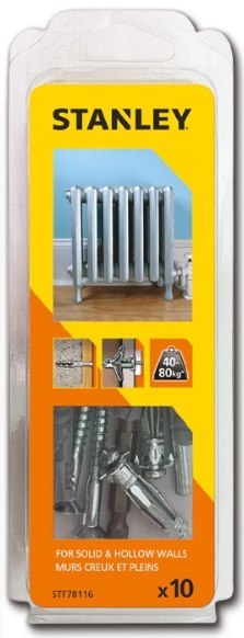Zestaw do montażu kaloryfera, 4 szt. kotwa metalowa 8x33 + wkręty, 4 szt. kołek rozporowy + wkręty, bit PZ2x50, wiertło 8x120mm 