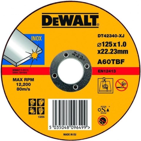 TARCZA DO CIĘCIA STALI NIERDZEWNEJ 125 x 1.2 X 22.2 PŁASKA DT42340Z-QZ TARCZA DO CIĘCIA STALI NIERDZEWNEJ 125 x 1.2 X 22.2 PŁASKA DT42340Z-QZ