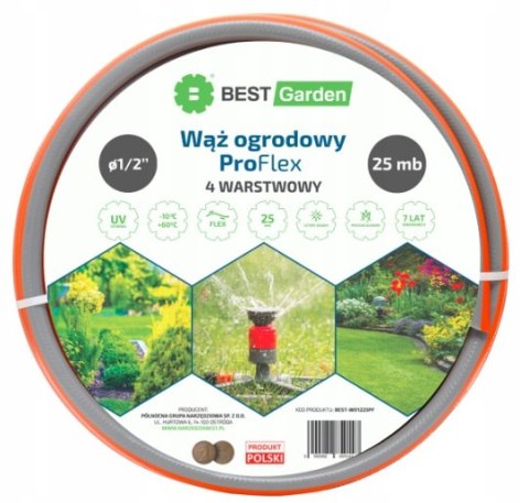 WĄŻ OGRODOWY 1/2" 25m PRO FLEX BEST GARDEN WĄŻ OGRODOWY 1/2" 25m PRO FLEX BEST GARDEN
