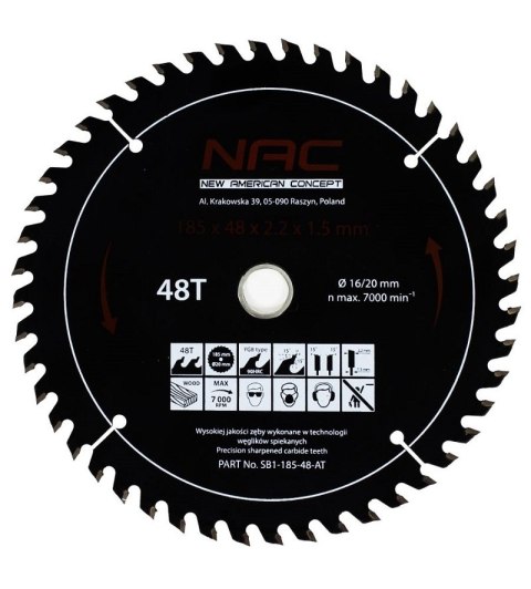 PIŁA TARCZOWA WIDIOWA 185x2,2x1,5x20mm 48z NAC