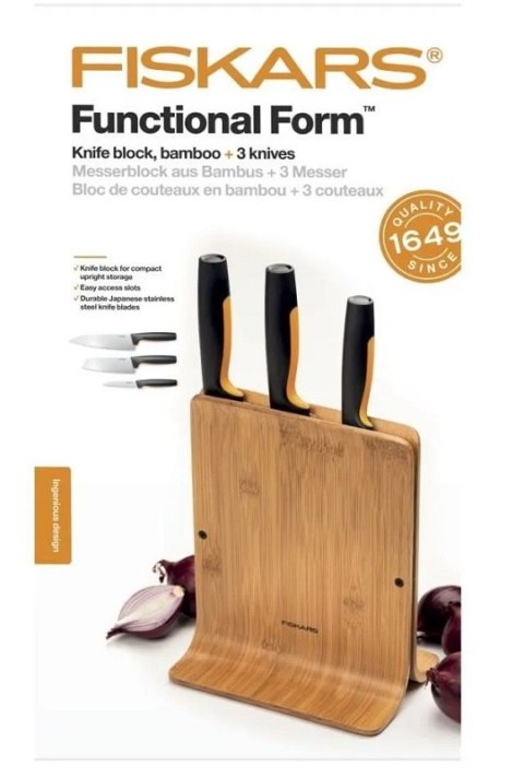ZESTAW 3 NOŻY W BLOKU BAMBUSOWYM FISKARS ZESTAW 3 NOŻY W BLOKU BAMBUSOWYM FISKARS