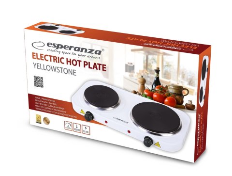 Kuchenka elektryczna Esperanza YELLOWSTONE EKH007W (Płyta elektryczna; 2 pola grzejne; 1000W, 1500W; kolor biały) Kuchenka elektryczna Esperanza YELLOWSTONE EKH007W (Płyta elektryczna; 2 pola grzejne; 1000W, 1500W; kolor biały)