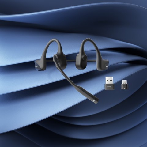 Słuchawki bezprzewodowe kostne Shokz OpenComm2 UC USB-A + adapter USB-A czarne Słuchawki bezprzewodowe kostne Shokz OpenComm2 UC USB-A + adapter USB-A czarne