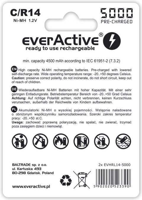 Zestaw akumulatorków everActive EVHRL14-5000 (5000mAh ; Ni-MH) Zestaw akumulatorków everActive EVHRL14-5000 (5000mAh ; Ni-MH)