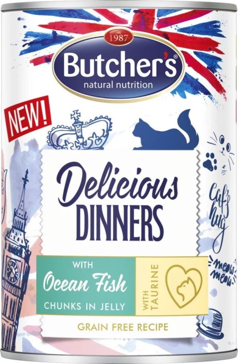BUTCHER'S Delicious dinners Kawałki z rybą morską w galaretce - mokra karma dla kota - 400 g BUTCHER'S Delicious dinners Kawałki z rybą morską w galaretce - mokra karma dla kota - 400 g