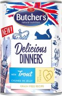 BUTCHER'S Delicious Dinners Kawałki z pstrągiem w galaretce - mokra karma dla kota - 400 g