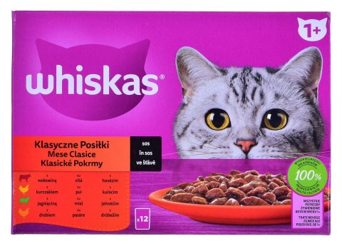 WHISKAS Klasyczne Posiłki w sosie - mokra karma dla kota - saszetka - 12x85 g WHISKAS Klasyczne Posiłki w sosie - mokra karma dla kota - saszetka - 12x85 g