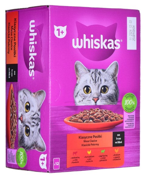 WHISKAS Klasyczne Posiłki w sosie - mokra karma dla kota - saszetka - 12x85 g WHISKAS Klasyczne Posiłki w sosie - mokra karma dla kota - saszetka - 12x85 g