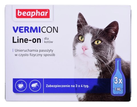 BEAPHAR VERMIcon Line-on Cat - krople przeciw pasożytom dla kota - 3x 1ml BEAPHAR VERMIcon Line-on Cat - krople przeciw pasożytom dla kota - 3x 1ml