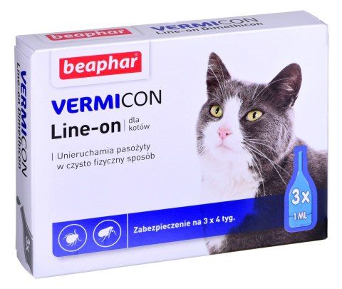 BEAPHAR VERMIcon Line-on Cat - krople przeciw pasożytom dla kota - 3x 1ml BEAPHAR VERMIcon Line-on Cat - krople przeciw pasożytom dla kota - 3x 1ml