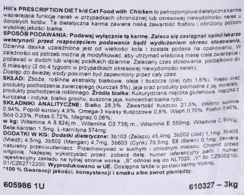 Hill's Prescription Diet Feline k/d Kidney Care - sucha karma dla kotów z chorobami nerek - 3 kg