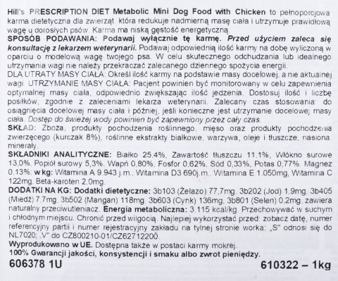 Hill's Prescription Diet Canine Metabolic Mini - sucha karma dla psa - 1 kg