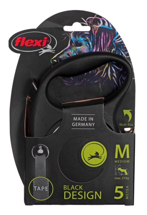 Smycz flexi automatyczna Black Design M taśma 5 m - dla psa do 25 kg, kolor srebrny Smycz flexi automatyczna Black Design M taśma 5 m - dla psa do 25 kg, kolor srebrny