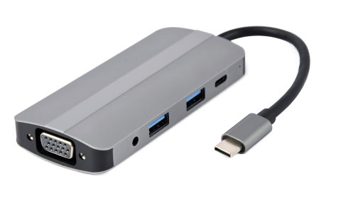 GEMBIRD MULTI ADAPTER USB TYP-C 8W1 (HUB3.1 + HDMI + VGA + PD + CZYTNIK KART + DŹWIĘK STEREO), SZARY GEMBIRD MULTI ADAPTER USB TYP-C 8W1 (HUB3.1 + HDMI + VGA + PD + CZYTNIK KART + DŹWIĘK STEREO), SZARY
