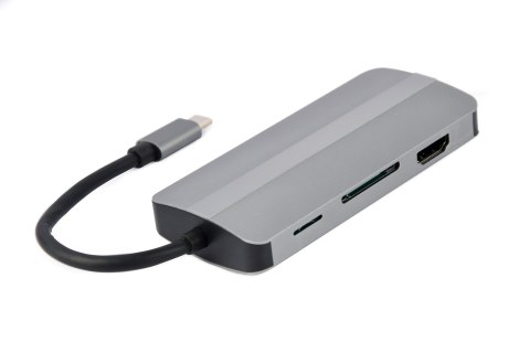 GEMBIRD MULTI ADAPTER USB TYP-C 8W1 (HUB3.1 + HDMI + VGA + PD + CZYTNIK KART + DŹWIĘK STEREO), SZARY GEMBIRD MULTI ADAPTER USB TYP-C 8W1 (HUB3.1 + HDMI + VGA + PD + CZYTNIK KART + DŹWIĘK STEREO), SZARY